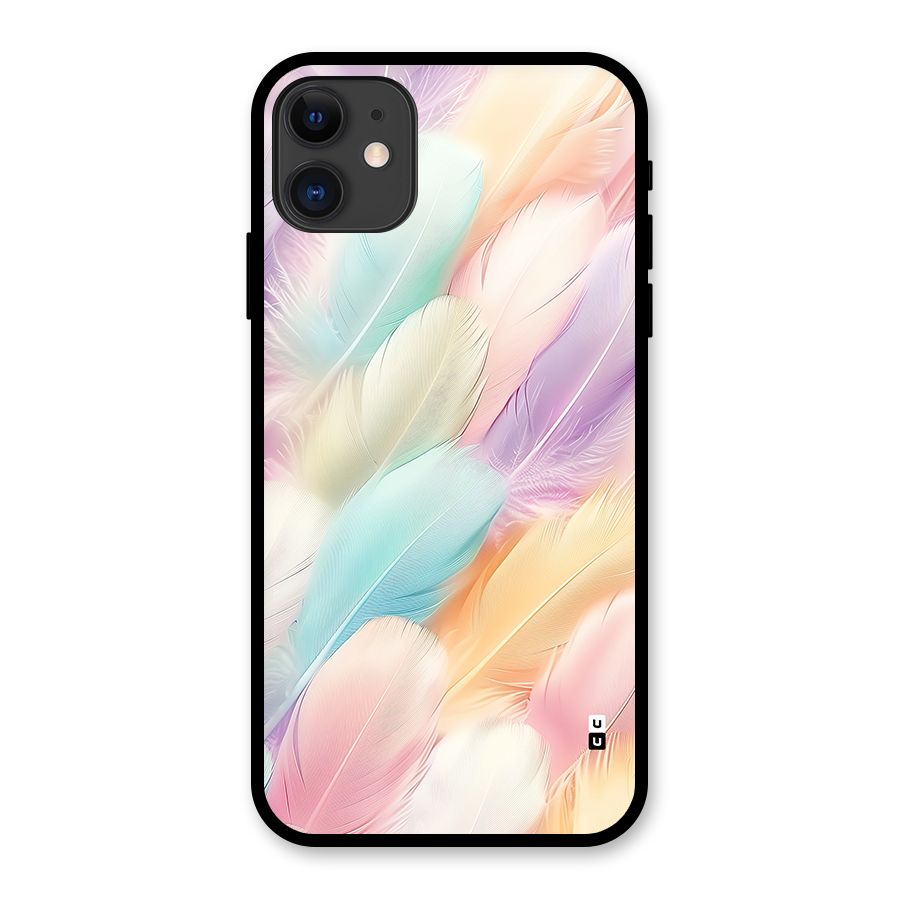 Pastel Feather Glass Back Case for iPhone 11