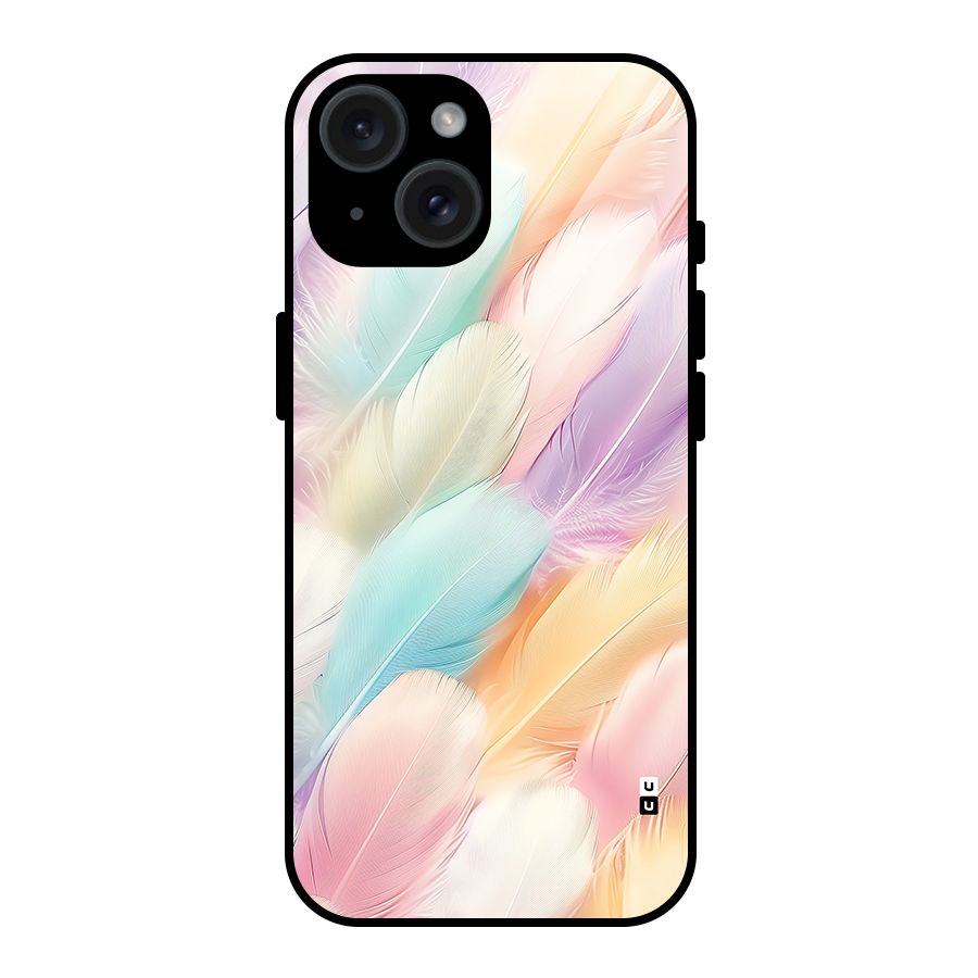 Pastel Feather Glass Back Case for iPhone 15