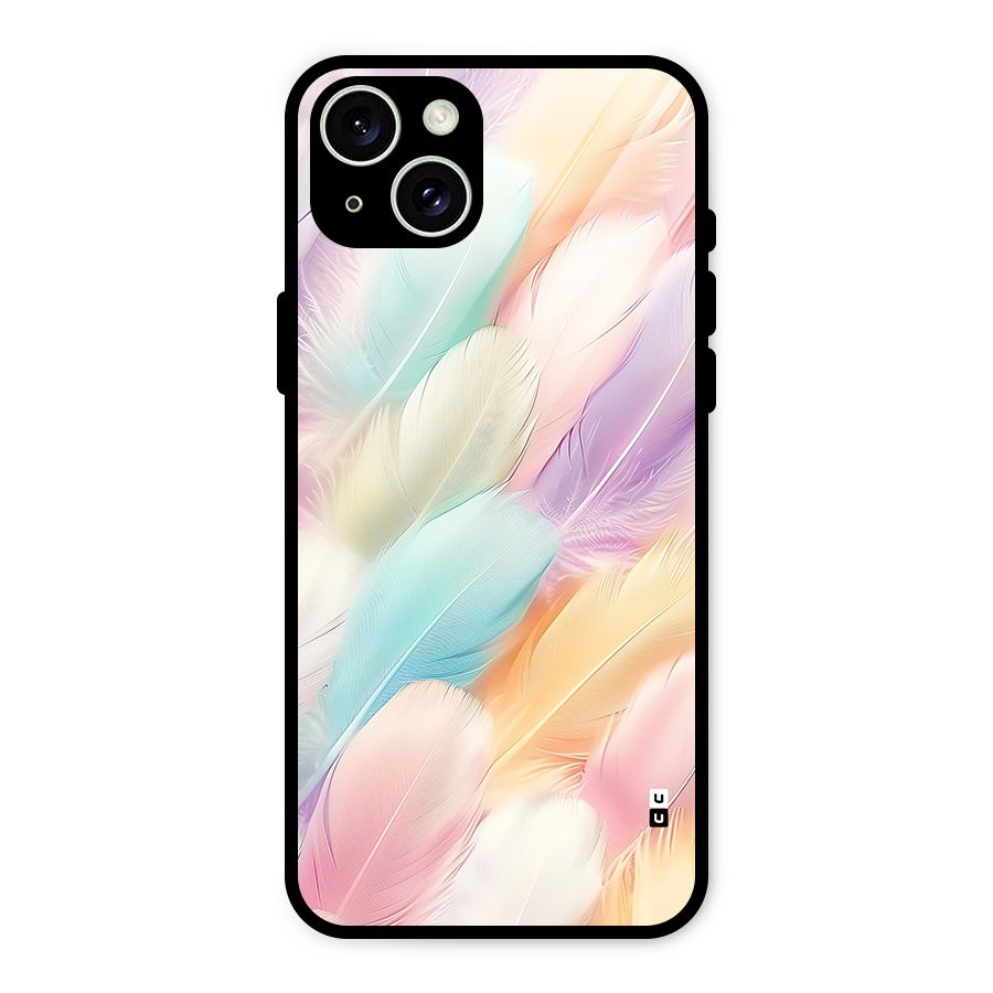 Pastel Feather Glass Back Case for iPhone 15 Plus