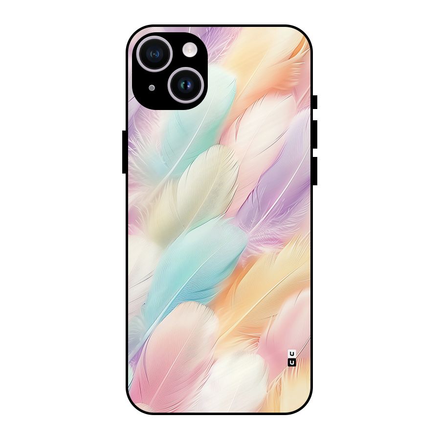 Pastel Feather Metal Back Case for iPhone 14 Plus