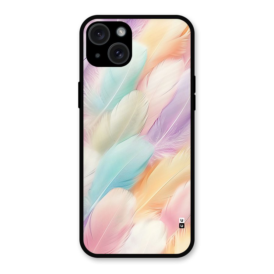 Pastel Feather Metal Back Case for iPhone 15 Plus