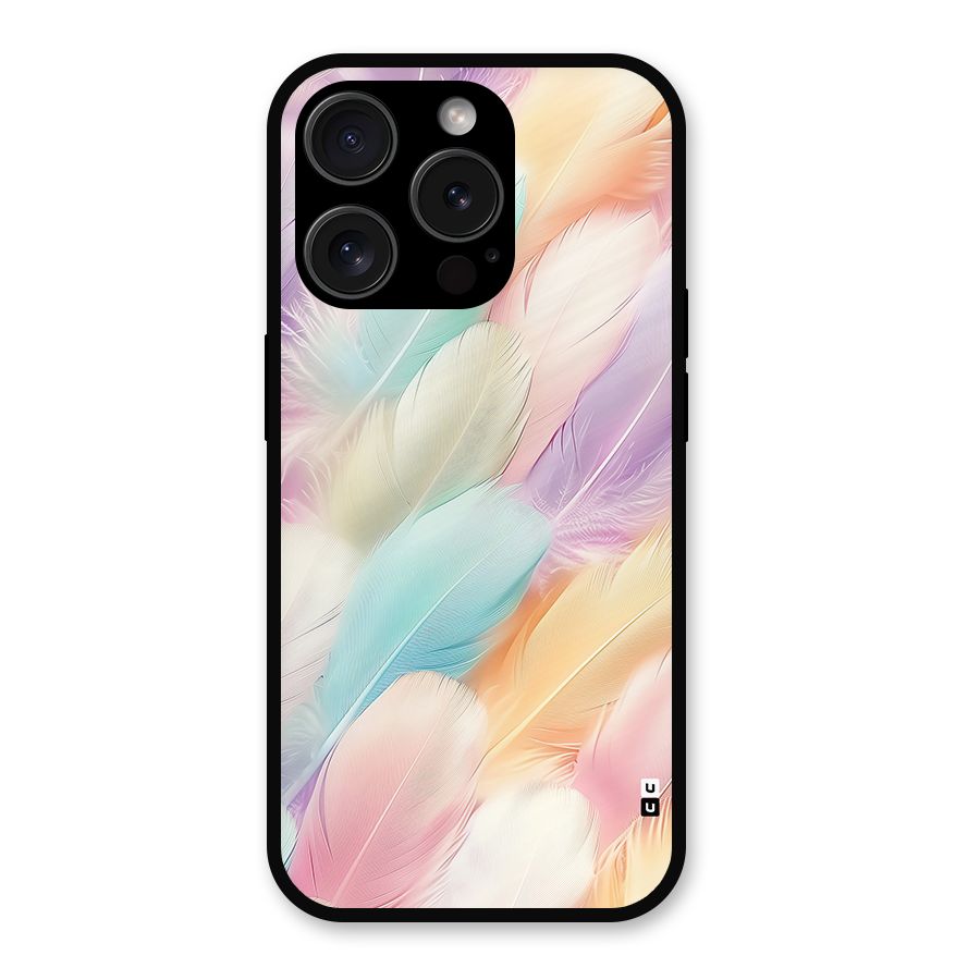 Pastel Feather Metal Back Case for iPhone 15 Pro