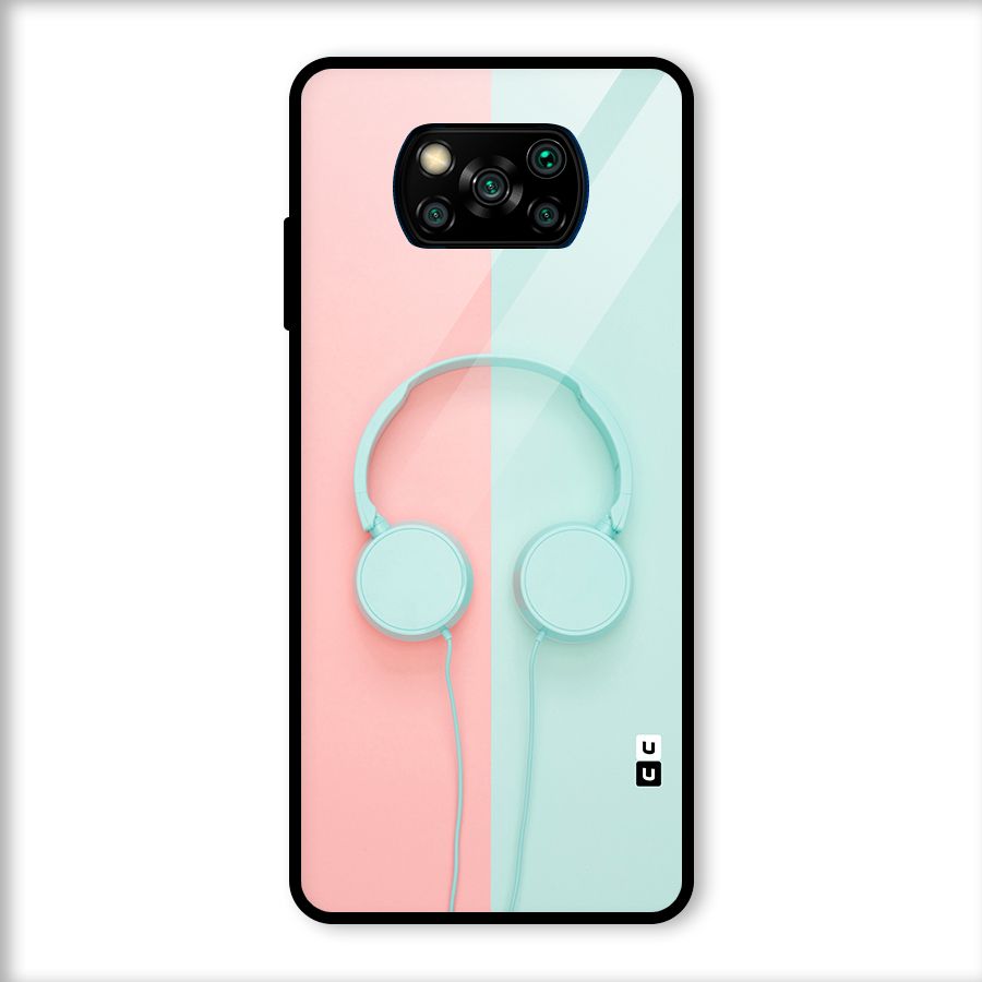 Pastel Headphones Glass Back Case for Poco X3