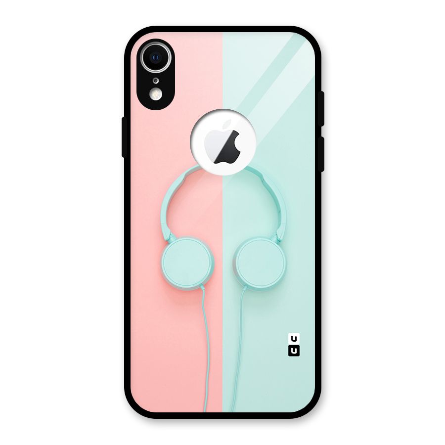 Pastel Headphones Glass Back Case for iPhone XR Logo Cut
