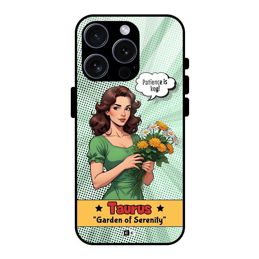 Peaceful Taurus Glass Back Case for iPhone 15 Pro