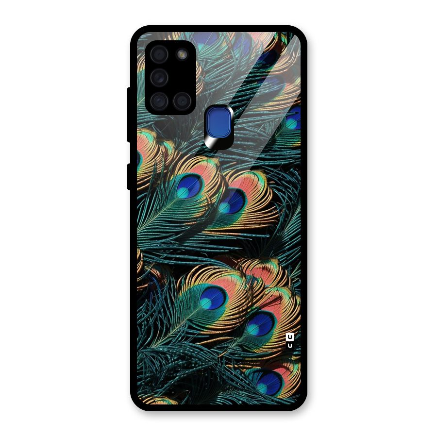 Peacock Feather Art Glass Back Case for Galaxy A21s