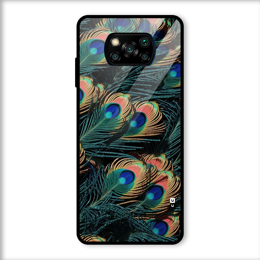 Peacock Feather Art Glass Back Case for Poco X3