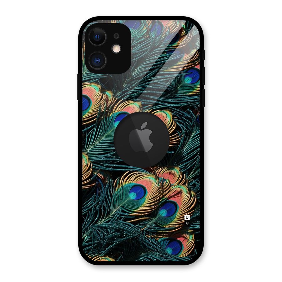 Peacock Feather Art Glass Back Case for iPhone 11 Logo Cut
