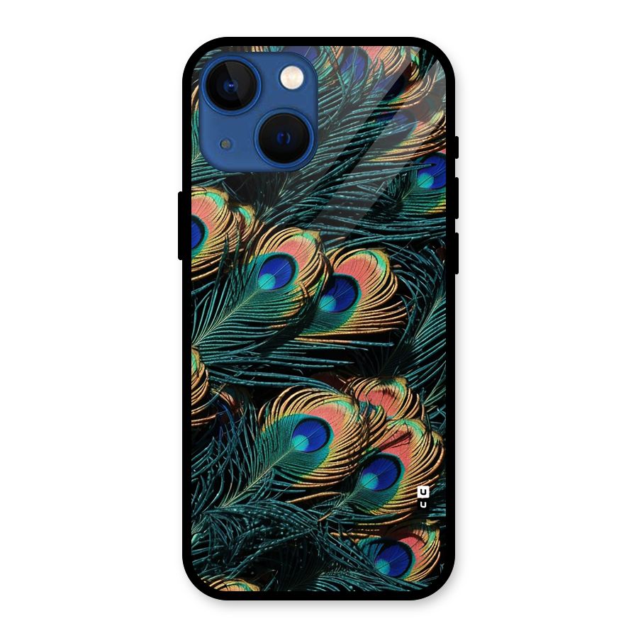 Peacock Feather Art Glass Back Case for iPhone 13 Mini
