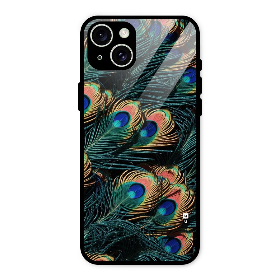 Peacock Feather Art Glass Back Case for iPhone 15 Plus