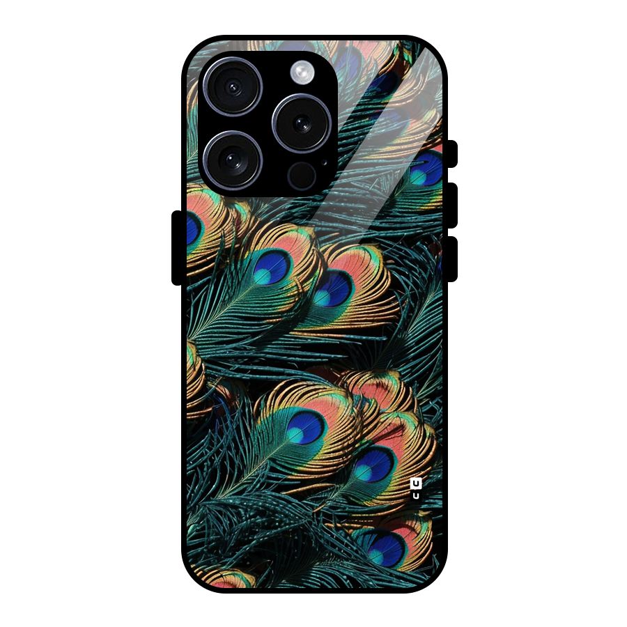 Peacock Feather Art Glass Back Case for iPhone 15 Pro