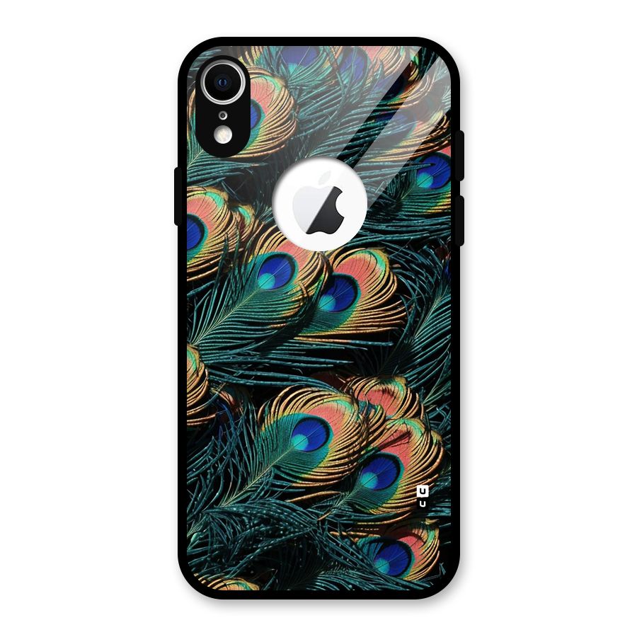 Peacock Feather Art Glass Back Case for iPhone XR Logo Cut
