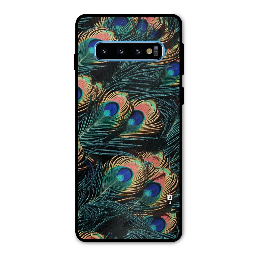 Peacock Feather Art Metal Back Case for Galaxy S10