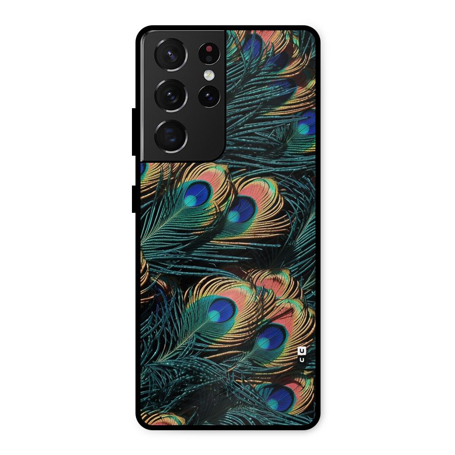 Peacock Feather Art Metal Back Case for Galaxy S21 Ultra 5G