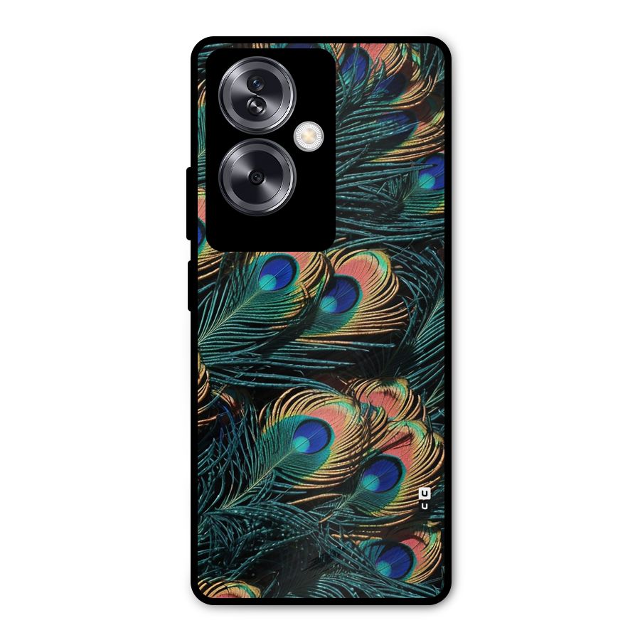 Peacock Feather Art Metal Back Case for Oppo A79 5G