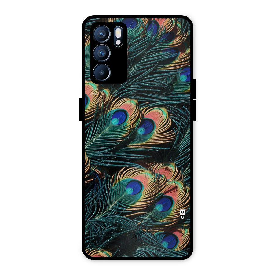 Peacock Feather Art Metal Back Case for Oppo Reno6 5G