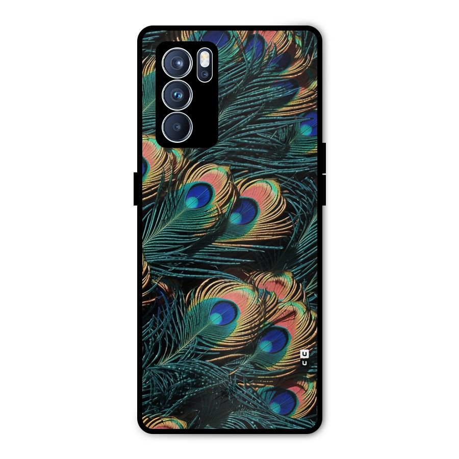 Peacock Feather Art Metal Back Case for Oppo Reno6 Pro 5G