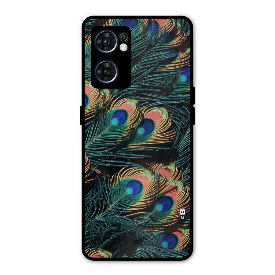 Peacock Feather Art Metal Back Case for Oppo Reno7 5G
