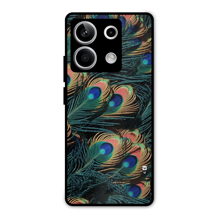 Peacock Feather Art Metal Back Case for Redmi Note 13 5G