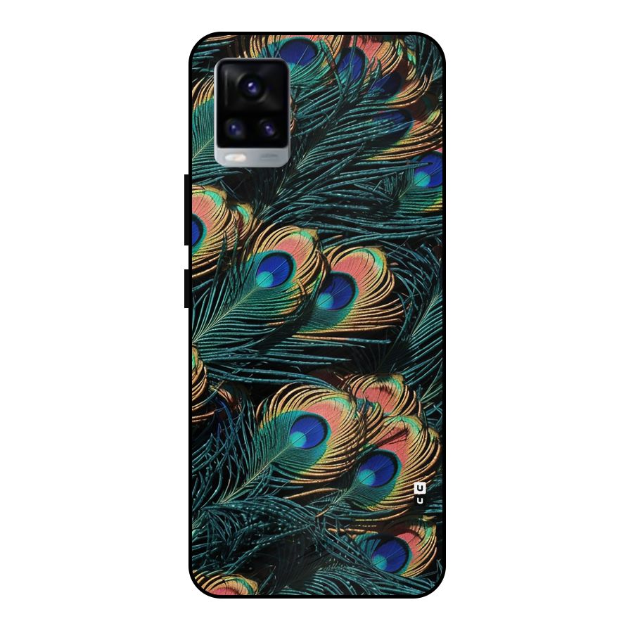 Peacock Feather Art Metal Back Case for Vivo V20 2021