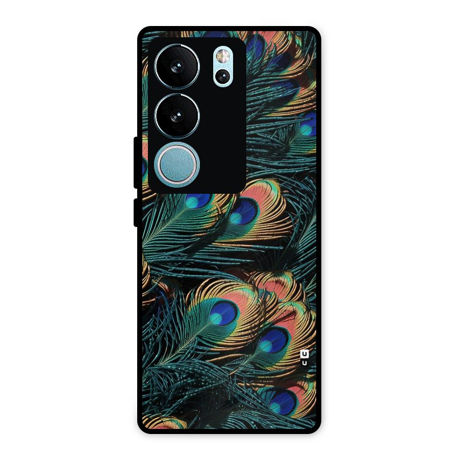 Peacock Feather Art Metal Back Case for Vivo V29 Pro