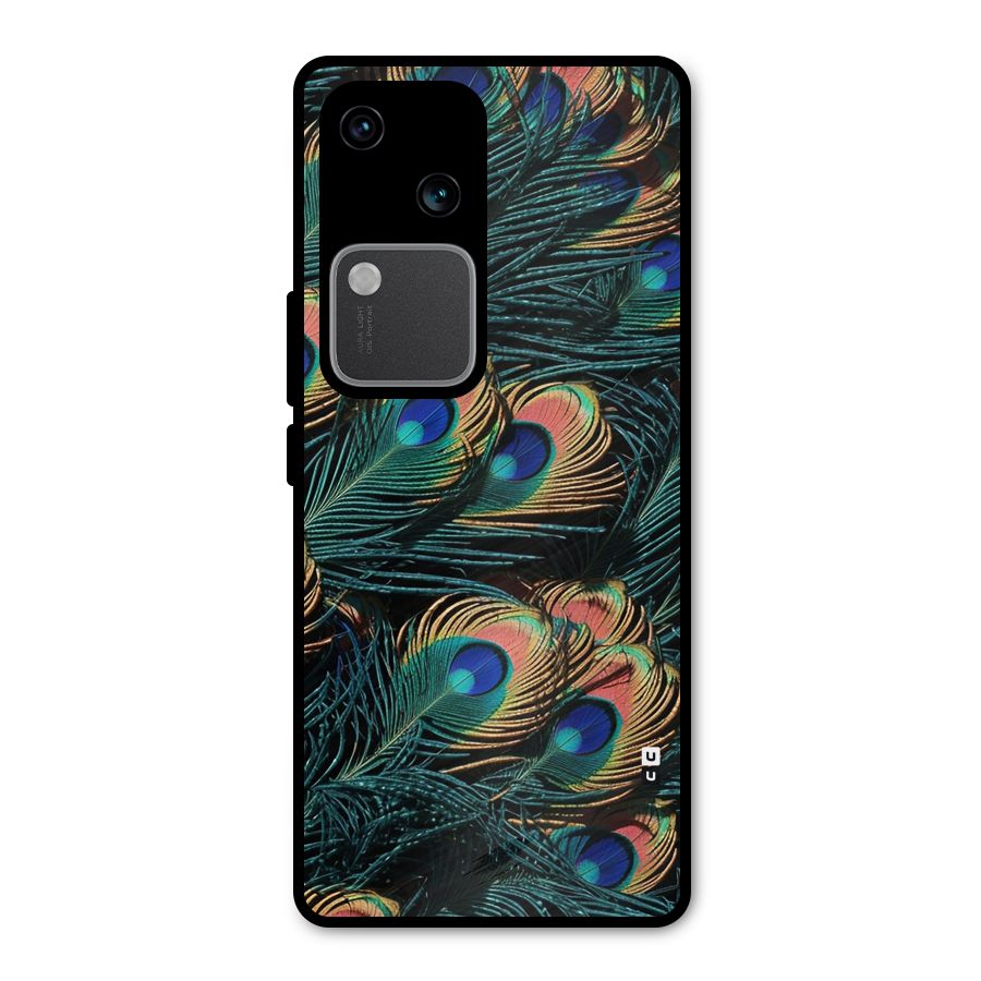 Peacock Feather Art Metal Back Case for Vivo V30 Pro