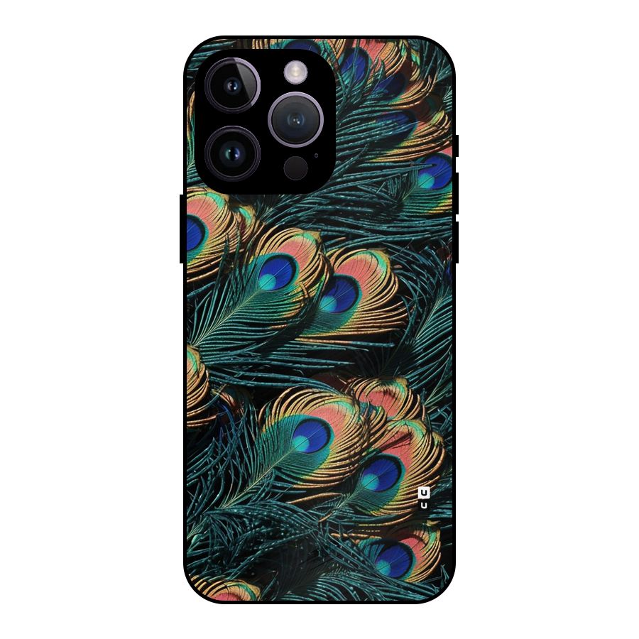 Peacock Feather Art Metal Back Case for iPhone 14 Pro Max