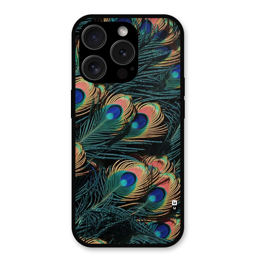 Peacock Feather Art Metal Back Case for iPhone 15 Pro
