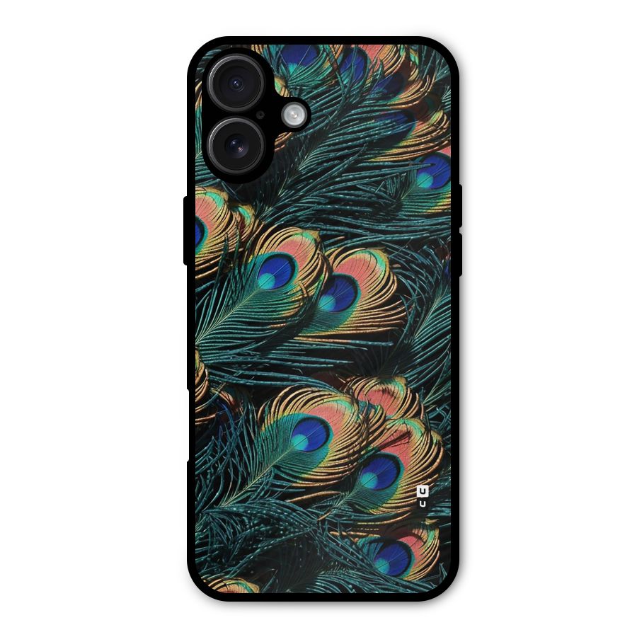 Peacock Feather Art Metal Back Case for iPhone 16 Plus