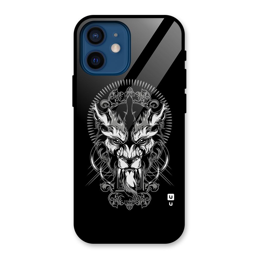 Pencil Art Lion Illustration Glass Back Case for iPhone 12 Mini