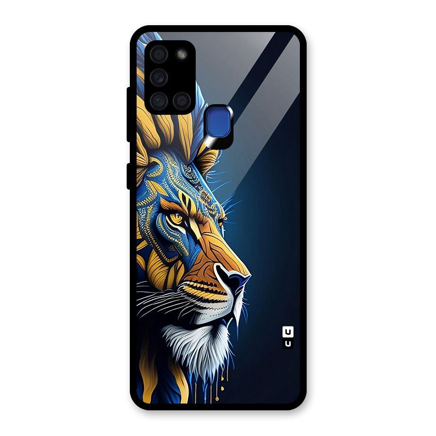 Premium Lion Abstract Side Art Glass Back Case for Galaxy A21s