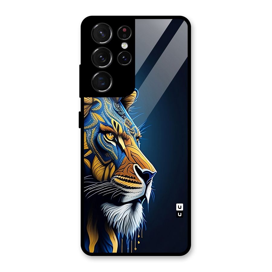 Premium Lion Abstract Side Art Glass Back Case for Galaxy S21 Ultra 5G