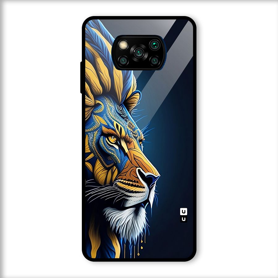 Premium Lion Abstract Side Art Glass Back Case for Poco X3