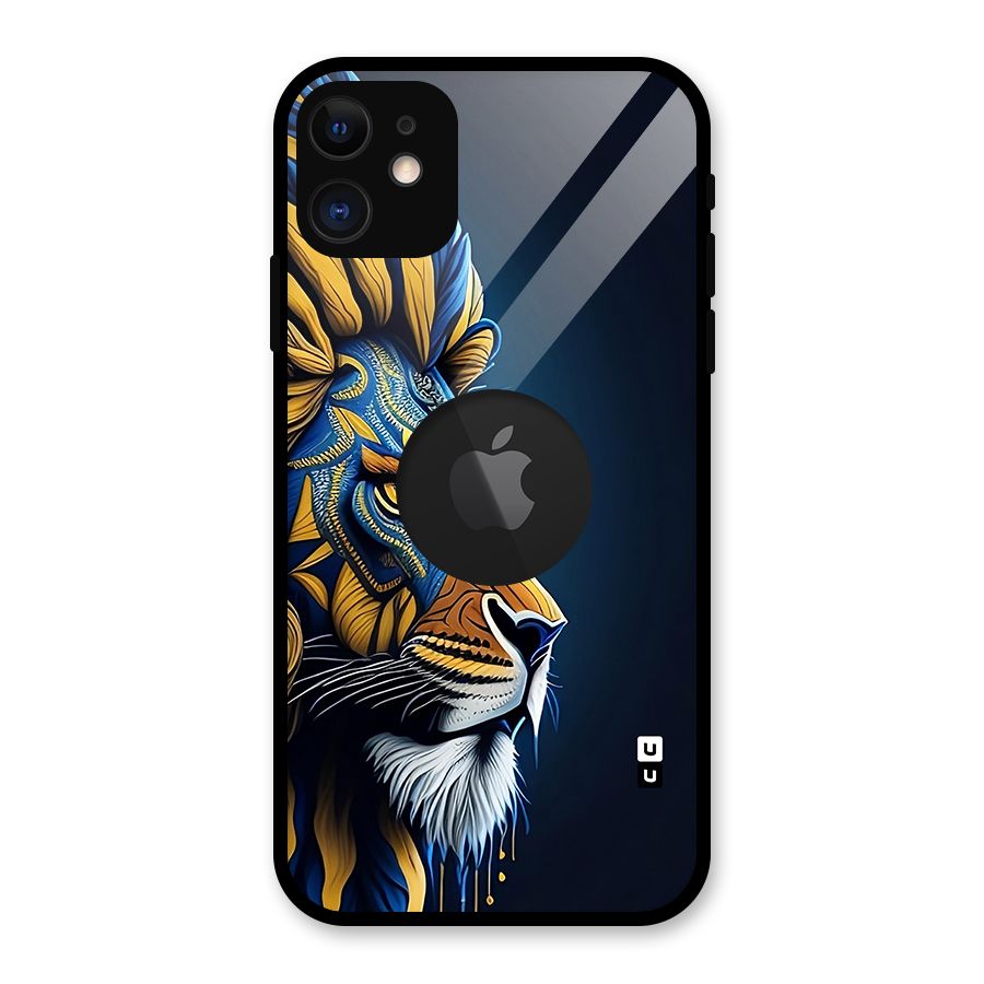Premium Lion Abstract Side Art Glass Back Case for iPhone 11 Logo Cut