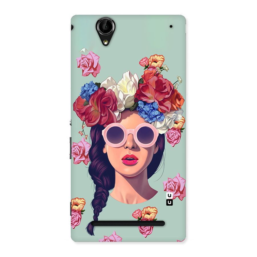 Pretty Girl Florals Illustration Art Back Case for Sony Xperia T2
