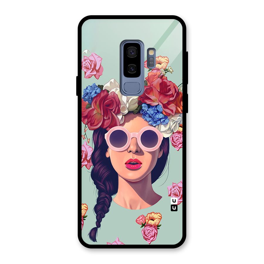 Pretty Girl Florals Illustration Art Glass Back Case for Galaxy S9 Plus