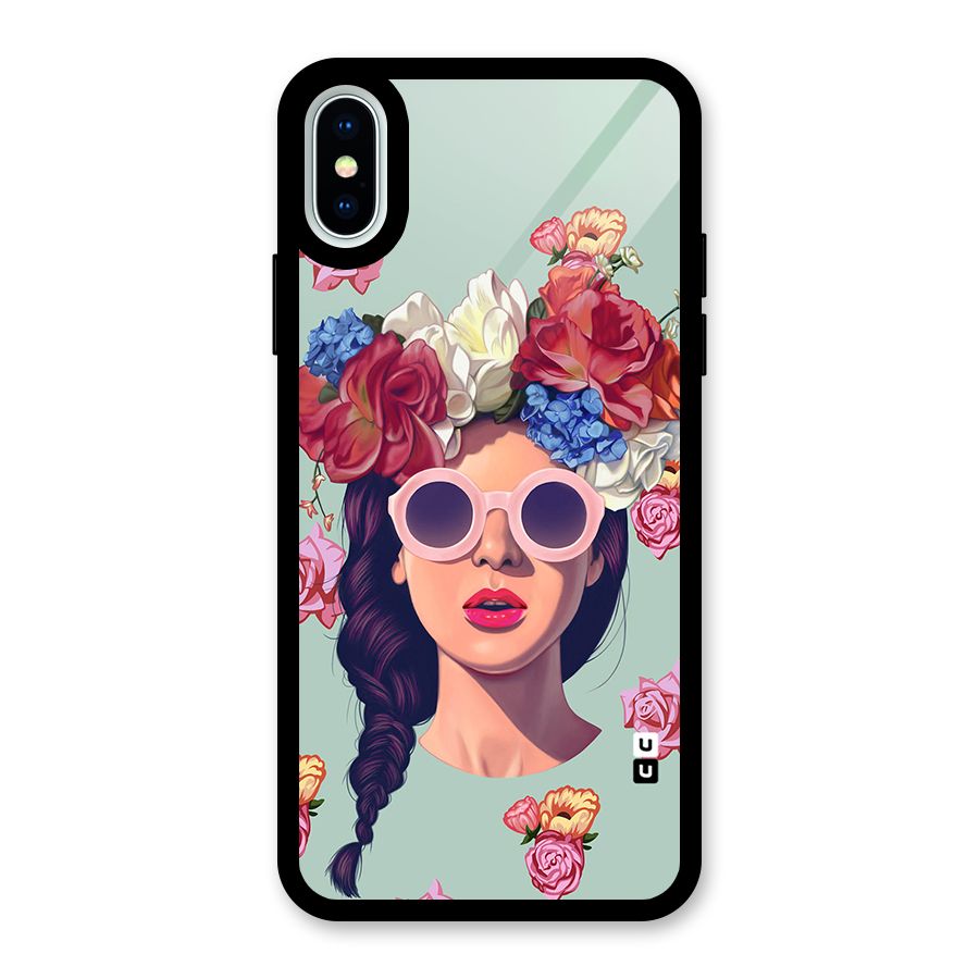 Pretty Girl Florals Illustration Art Glass Back Case for iPhone X
