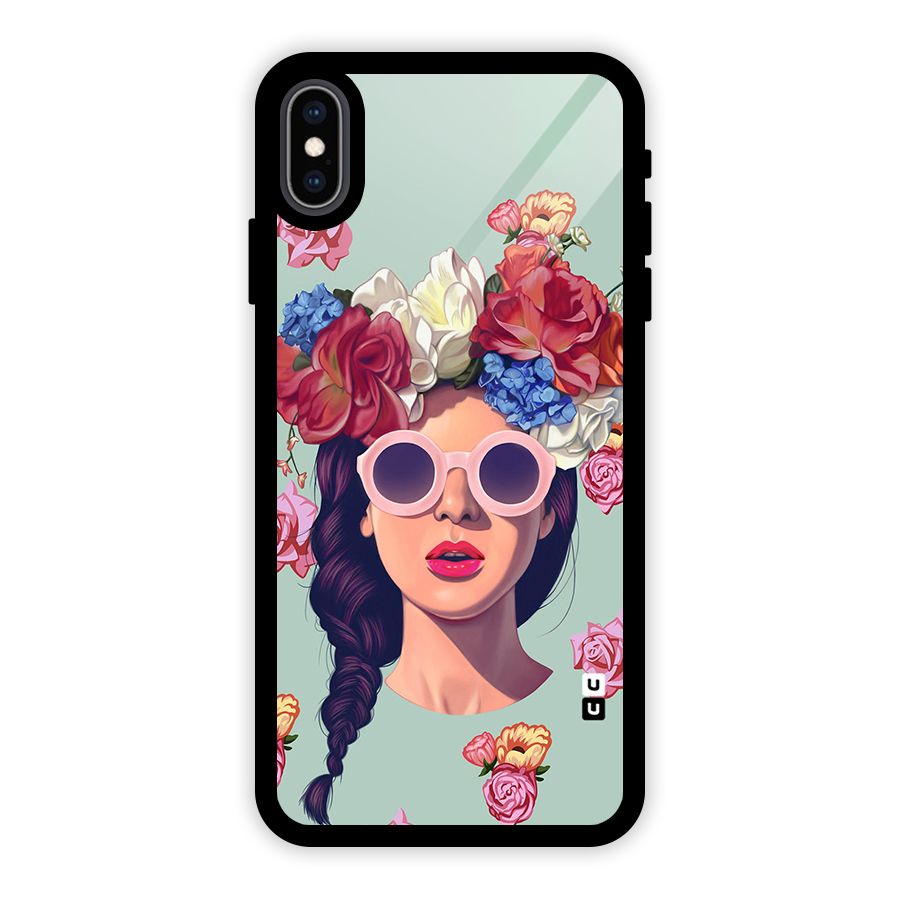 Pretty Girl Florals Illustration Art Glass Back Case for iPhone XS Max