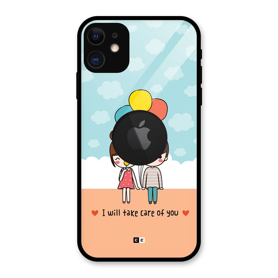 Promise To Care Glass Back Case for iPhone 11 Logo Cut