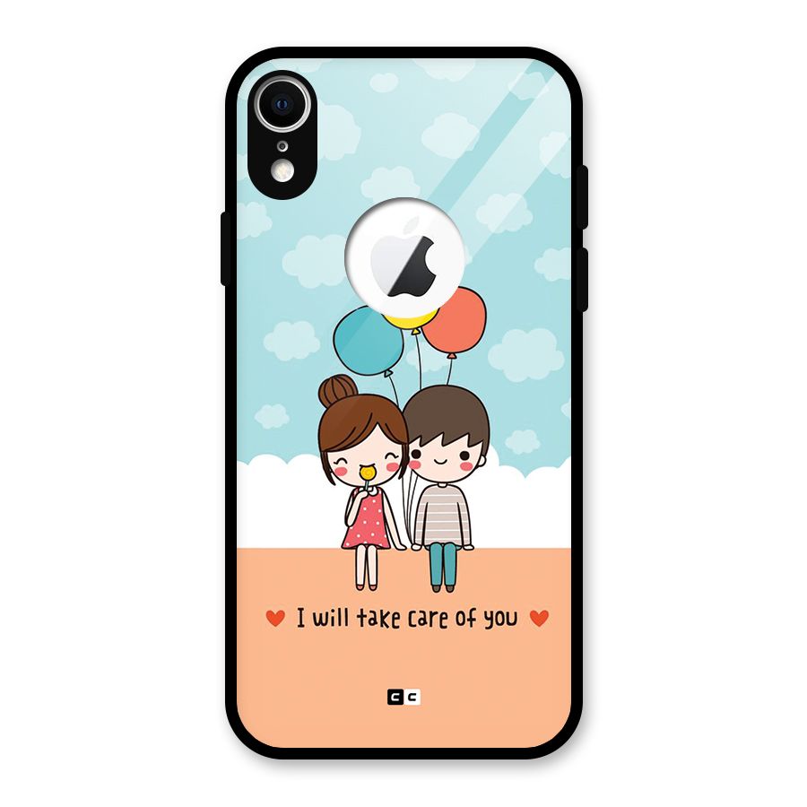 Promise To Care Glass Back Case for iPhone XR Logo Cut