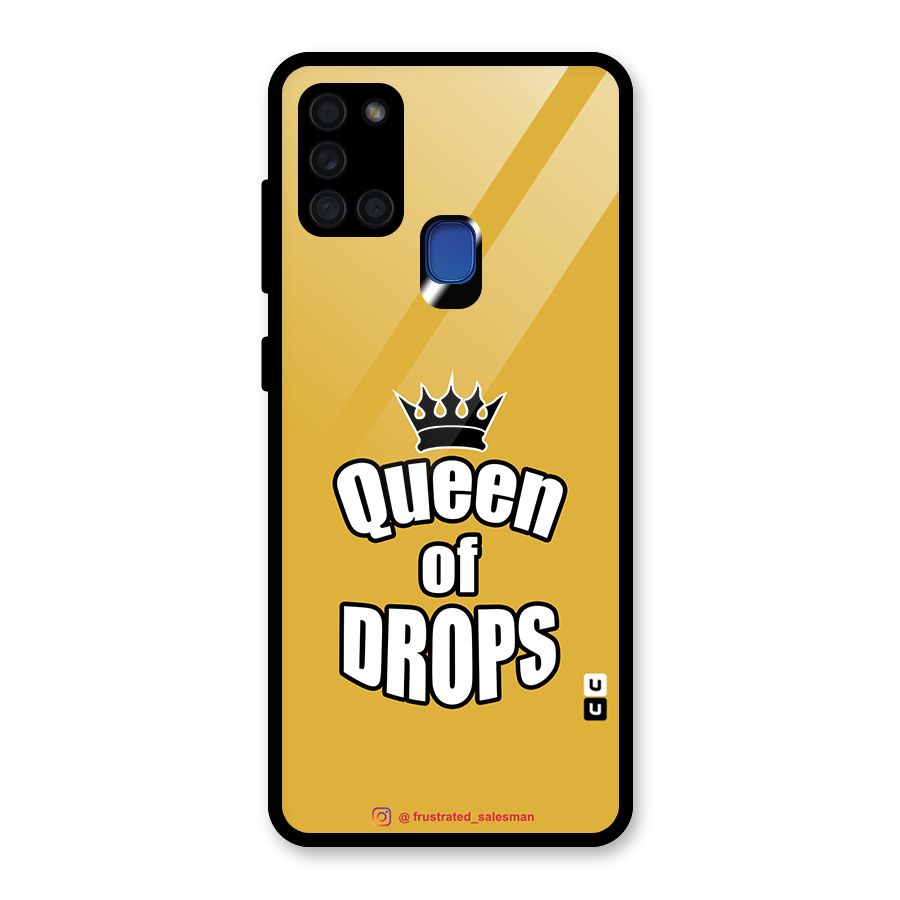 Queen of Drops Mustard Yellow Glass Back Case for Galaxy A21s
