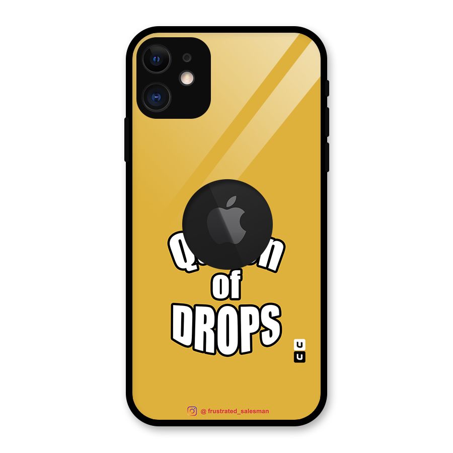 Queen of Drops Mustard Yellow Glass Back Case for iPhone 11 Logo Cut