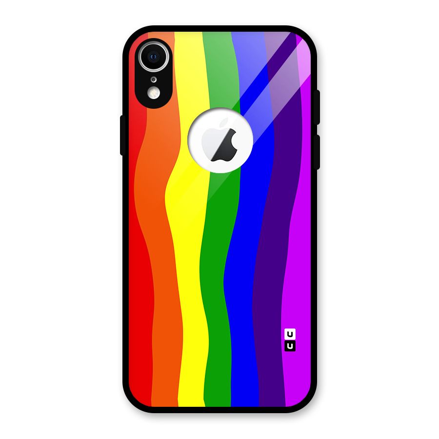 Rainbow Curves Glass Back Case for iPhone XR Logo Cut