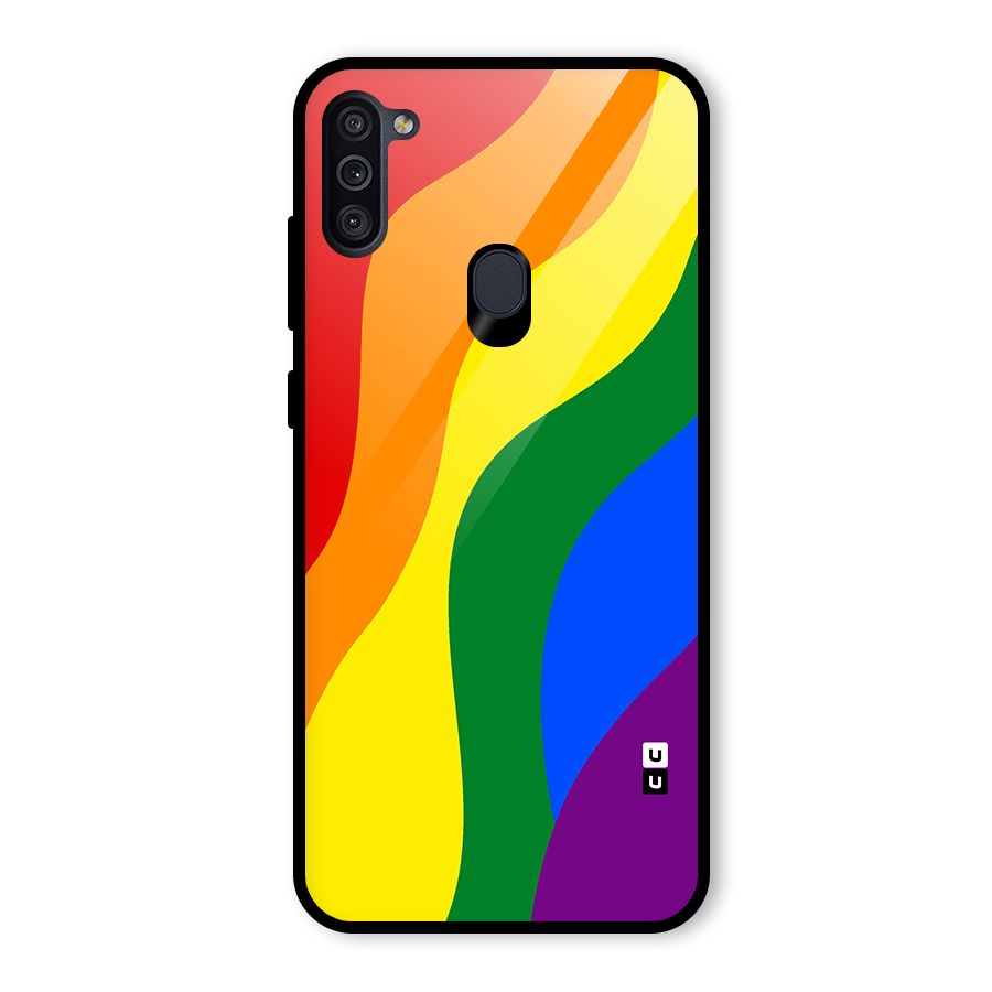 Rainbow Slant Curves Glass Back Case for Galaxy M11