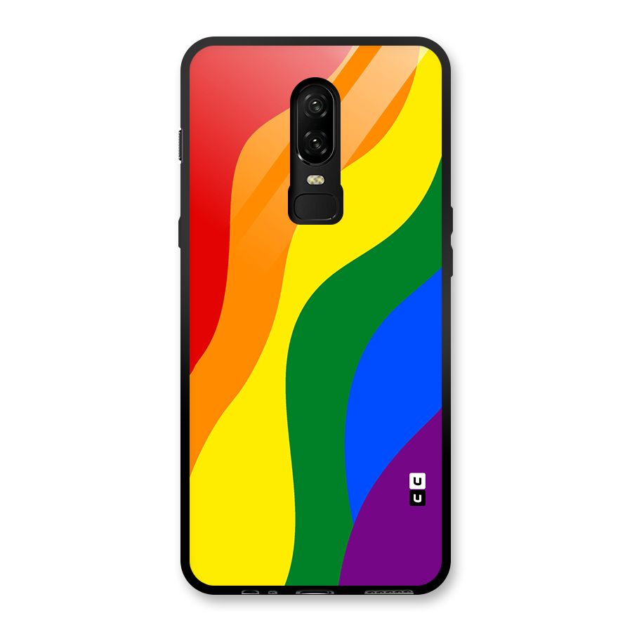 Rainbow Slant Curves Glass Back Case for OnePlus 6