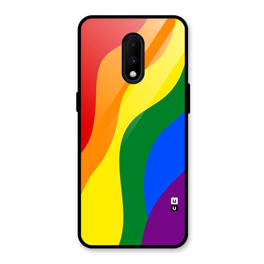Rainbow Slant Curves Glass Back Case for OnePlus 7