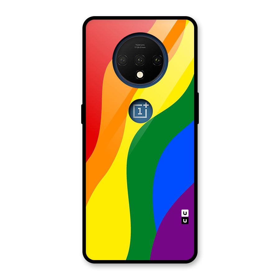 Rainbow Slant Curves Glass Back Case for OnePlus 7T