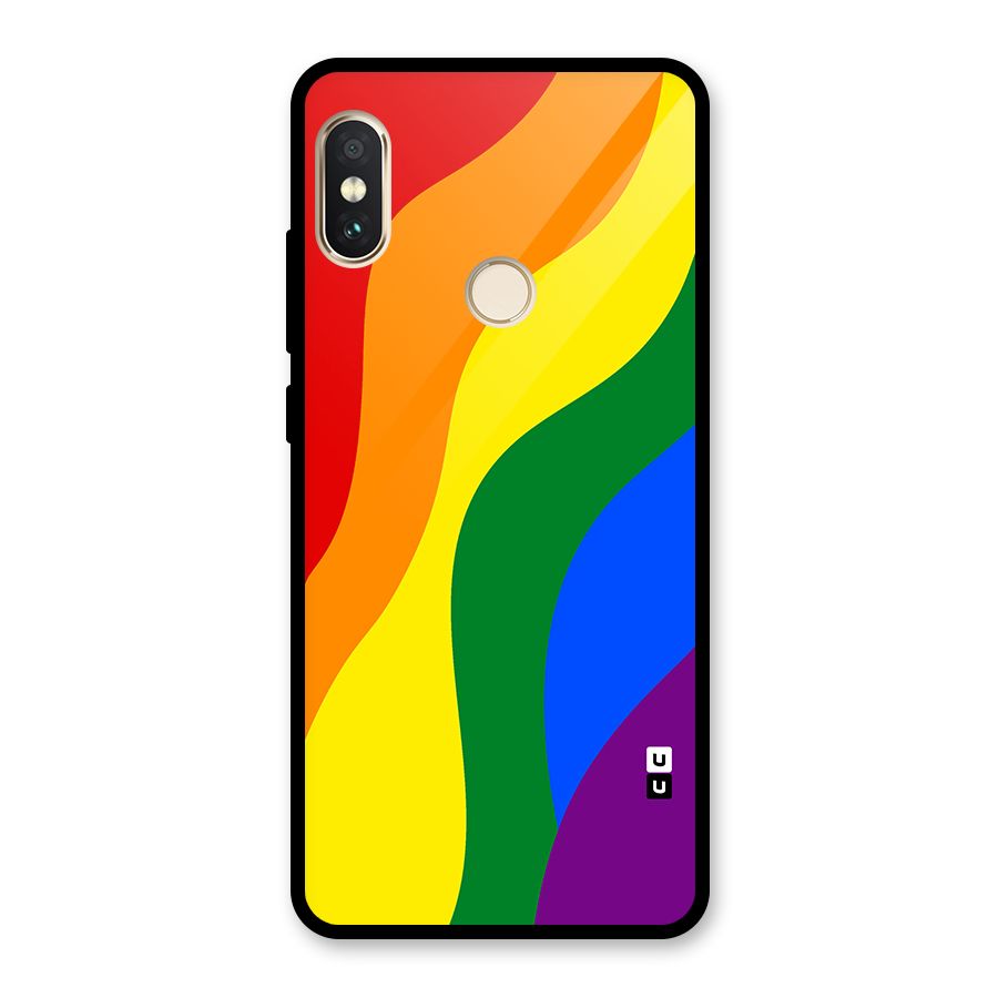 Rainbow Slant Curves Glass Back Case for Redmi Note 5 Pro