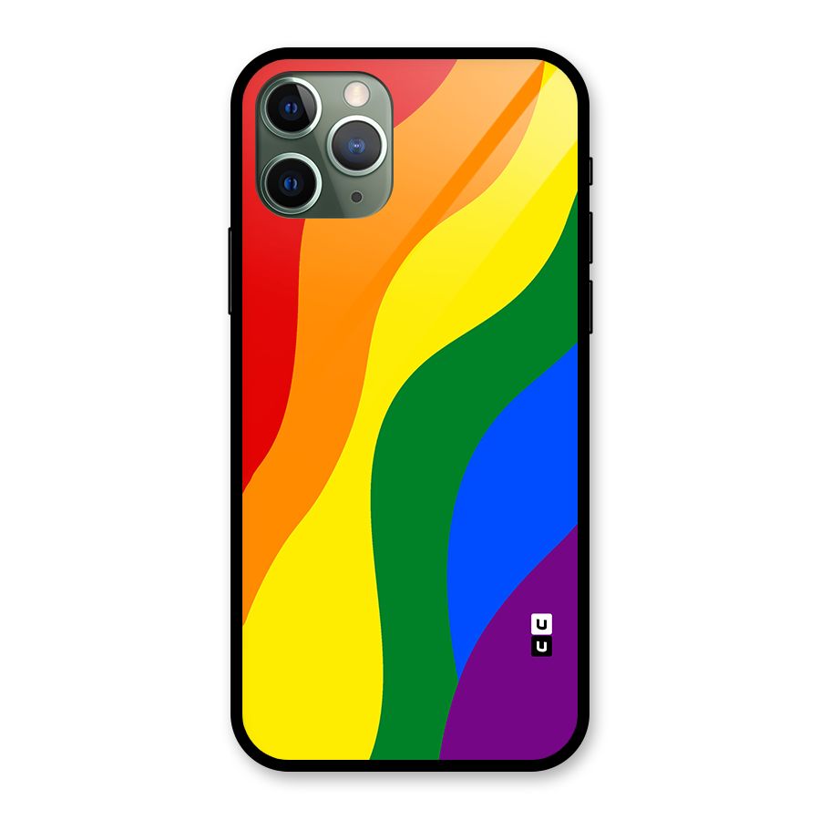 Rainbow Slant Curves Glass Back Case for iPhone 11 Pro