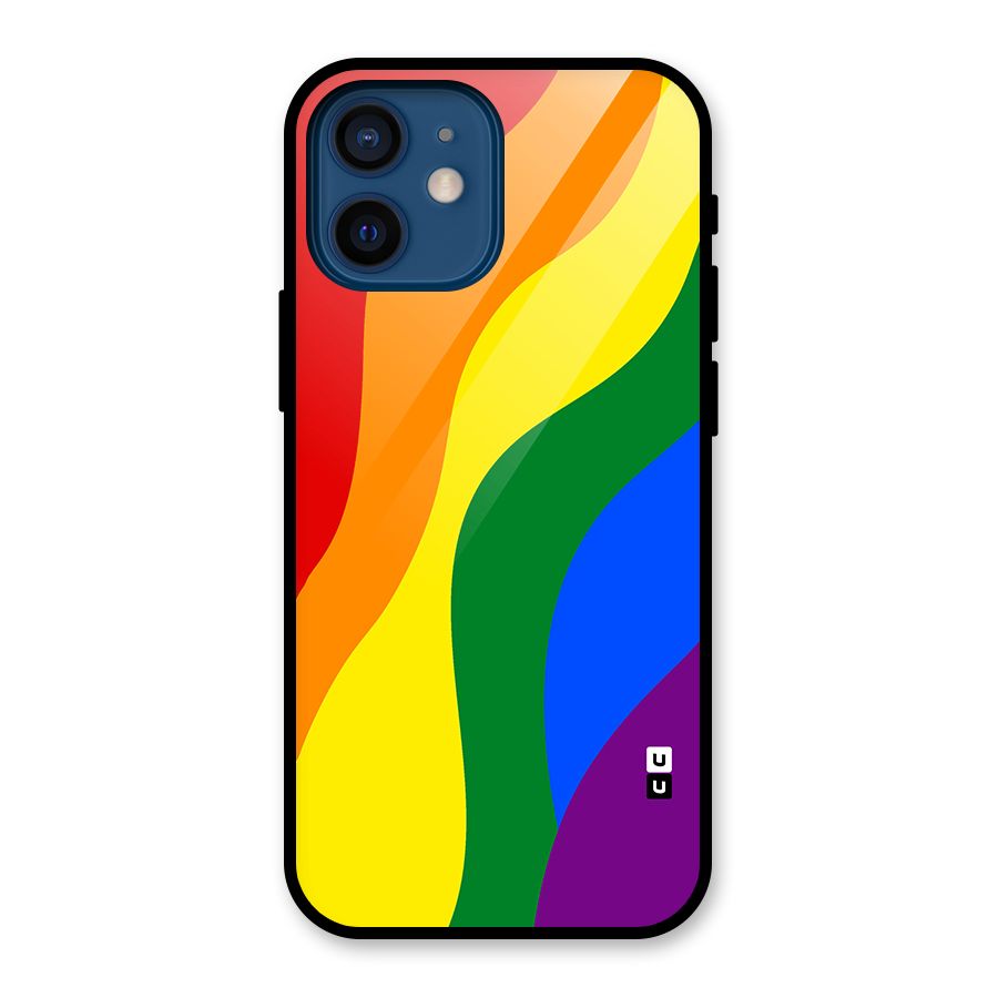 Rainbow Slant Curves Glass Back Case for iPhone 12 Mini